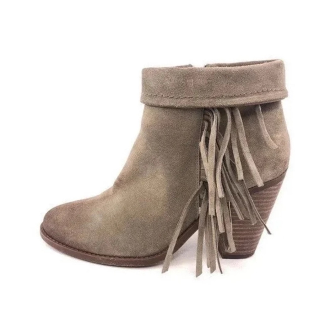 JESSICA SIMPSON CALLGAGHAN FRINGE SUEDE LEATHER ANKLE BOOTS